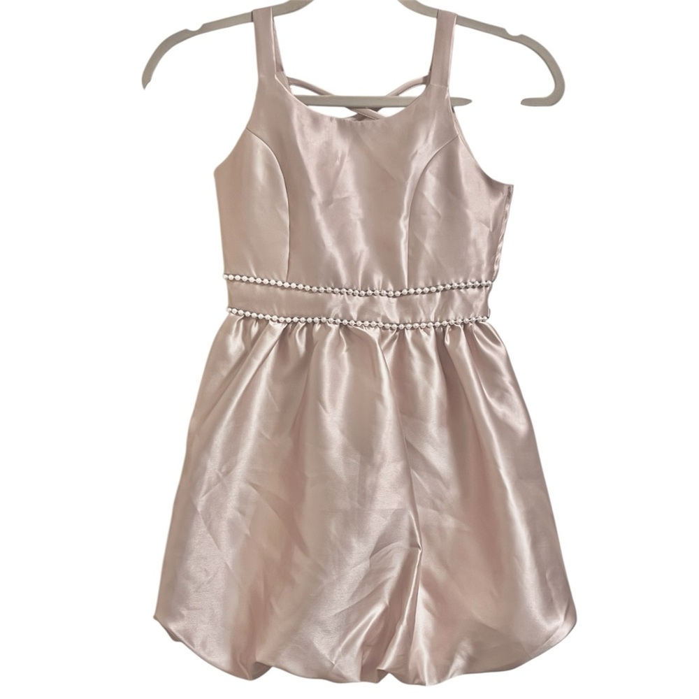 Speechless Girls Satin Pearl-Trim Pale Pink Formal Dress
